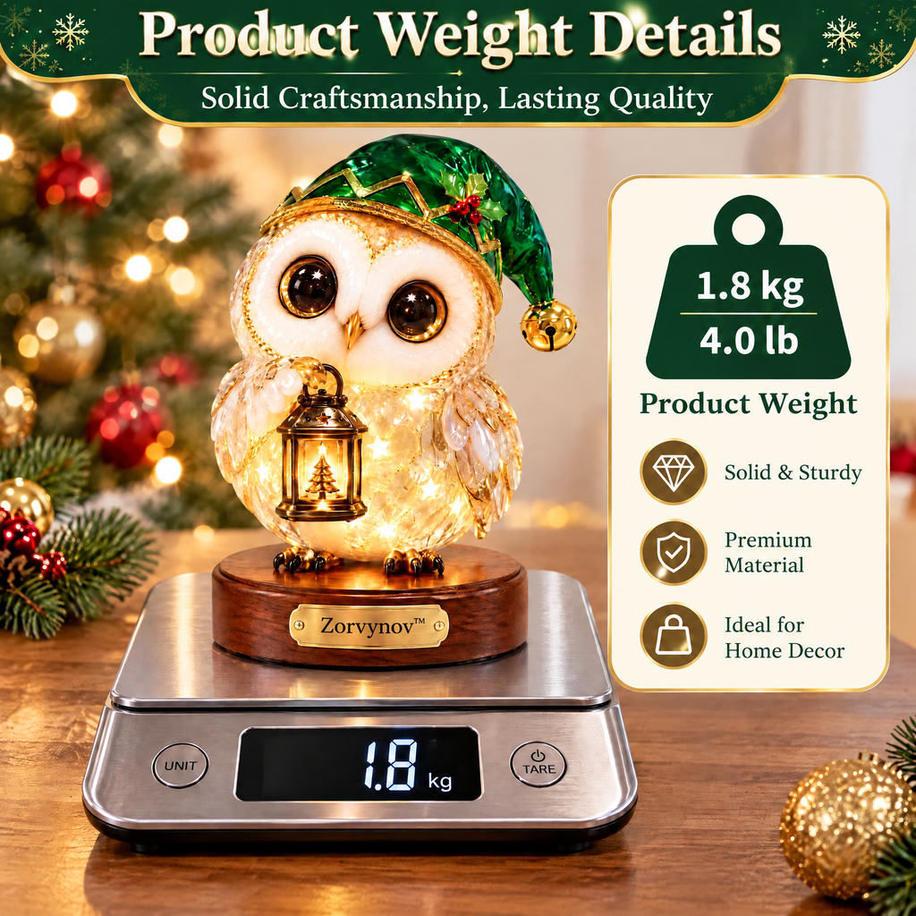 Zorvynov™ Lighted Glass Christmas Owl with Lantern LED Night Light