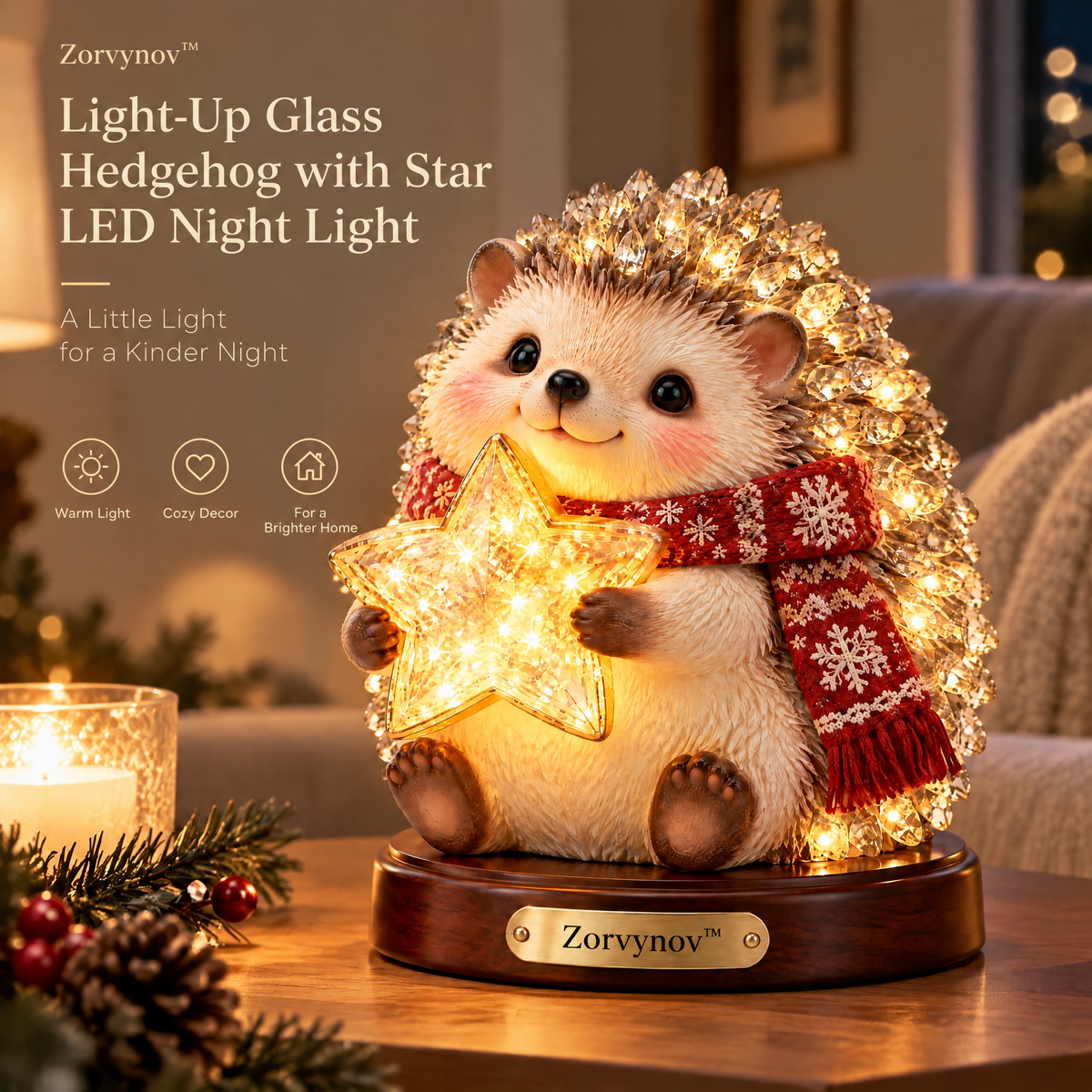Zorvynov™ Light-Up Glass Hedgehog with Star LED Night Light