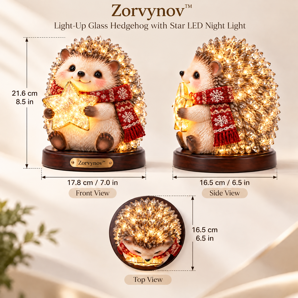 Zorvynov™ Light-Up Glass Hedgehog with Star LED Night Light