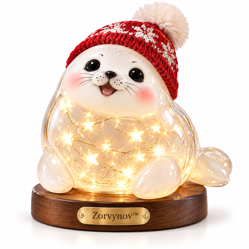 Zorvynov™ Light-Up Glass Christmas Baby Seal LED Night Light