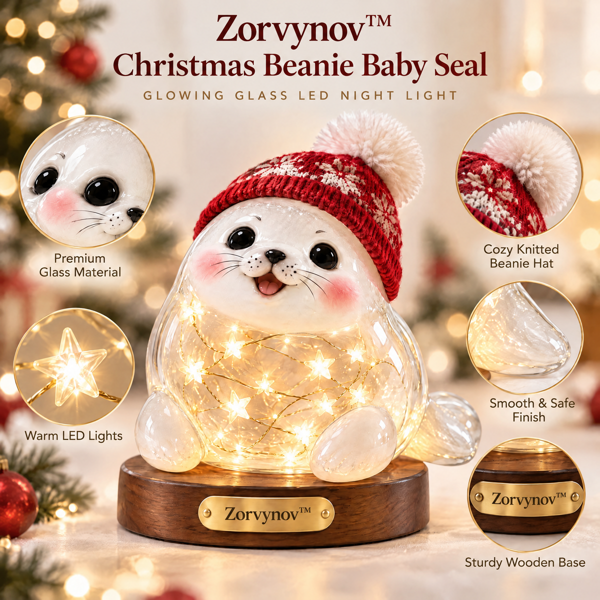 Zorvynov™ Light-Up Glass Christmas Baby Seal LED Night Light