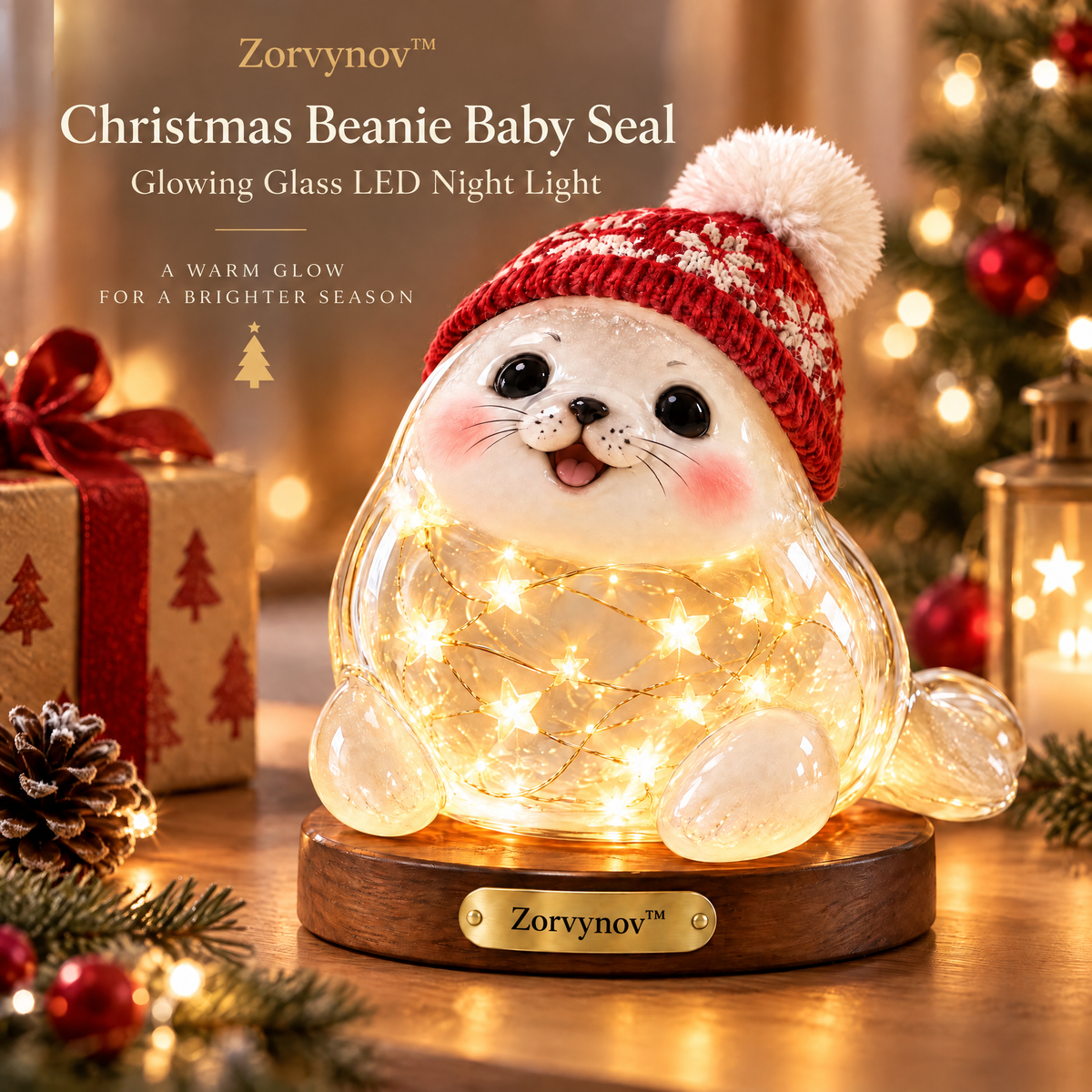 Zorvynov™ Light-Up Glass Christmas Baby Seal LED Night Light